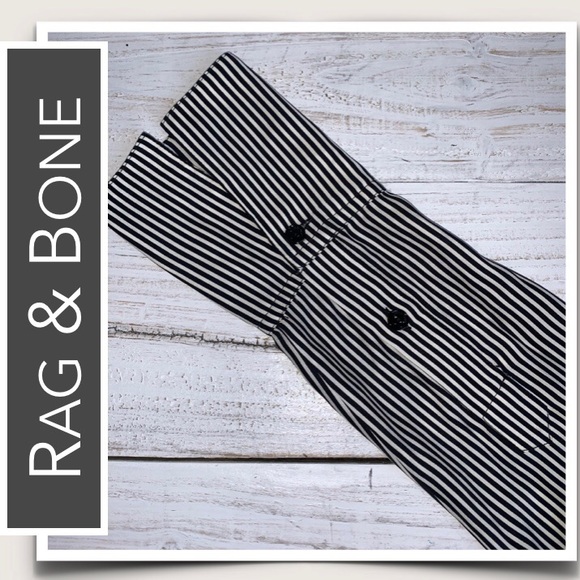 Rag & Bone Silk “Greta” Blouse in Black & White, Thin-Stripes, Off-the-Shoulder - Picture 6 of 10